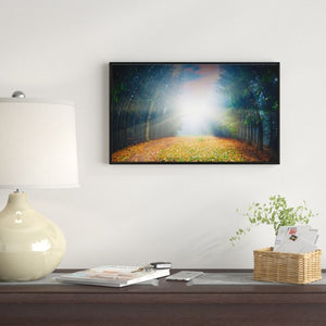 Landscape 'Rising Sun over Colorful Forest' Framed Photographic Print on Wrapped Canvas #1434HW