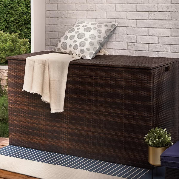 Latitude Run® 154 Gallons Gallon Wicker Deck Box in Dark Brown
