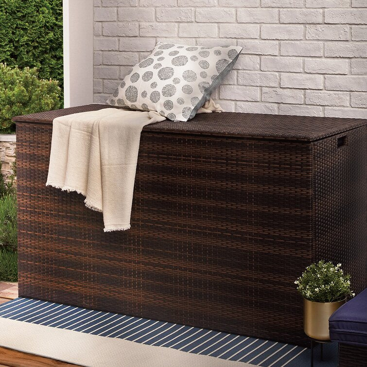 154 Gallons Gallon Water Resistant Wicker Deck Box in Dark Brown
