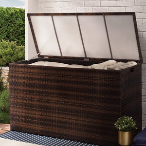 154 Gallons Gallon Water Resistant Wicker Deck Box in Dark Brown