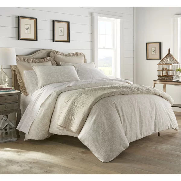King Duvet Cover + 2 Shams Latour Cream Standard Cotton 120 TC Reversible 3 Piece Duvet Cover Set