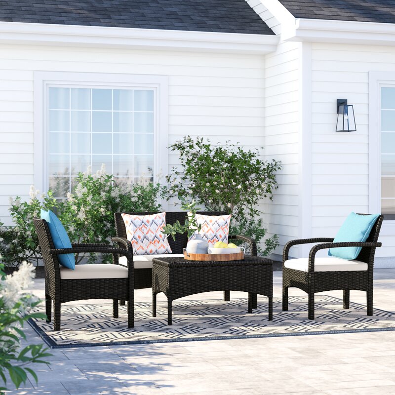 Lauer 4 Piece Rattan Sofa Seating Group with Cushions 2077