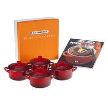 Load image into Gallery viewer, Le Creuset Stoneware 8 oz. Mini Round with Lids and Cookbook (Set of 5)
