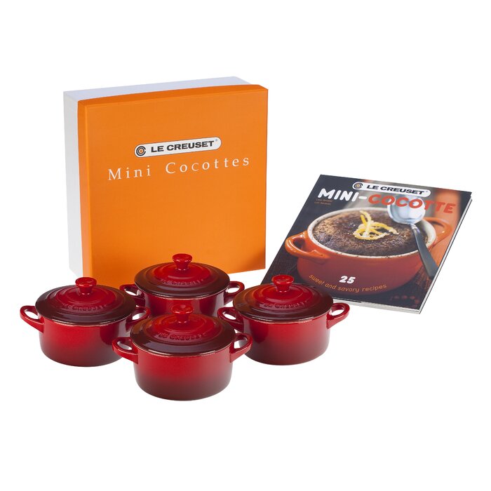 Le Creuset Stoneware 8 oz. Mini Round with Lids and Cookbook (Set of 5)