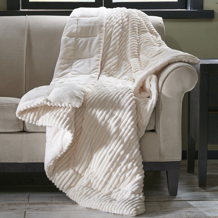 Leachville White Corduroy Plush Down Alternative Blanket (SB1456)