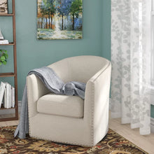 Load image into Gallery viewer, Leominster Nailhead Swivel Barrel Chair
