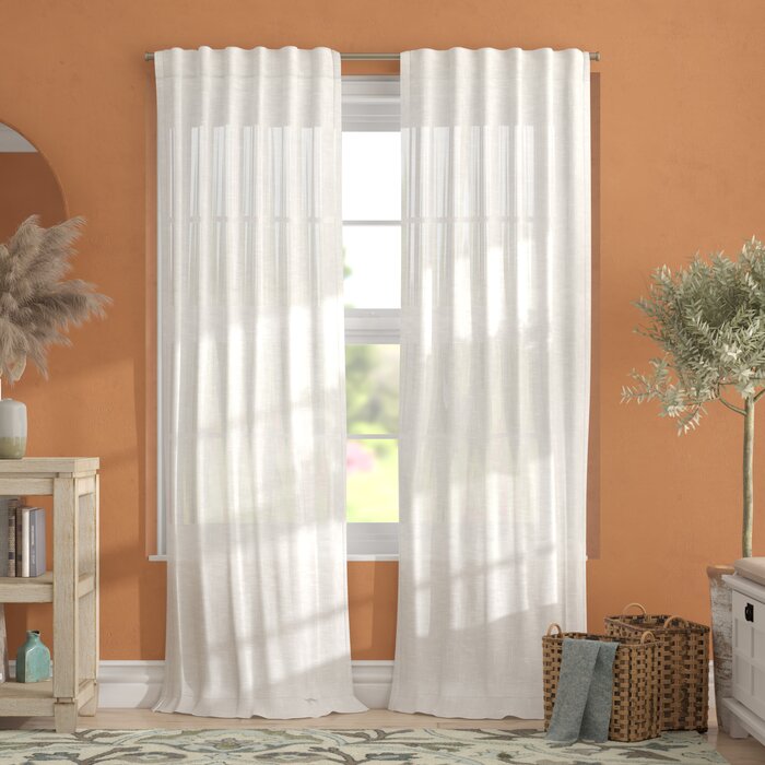 Leon Solid Semi-Sheer Tab Top White Curtain Panels 54