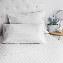 Load image into Gallery viewer, Queen White Leona Luxury 500 Thread Count Striped 100% Cotton Sheet Set, EC1067
