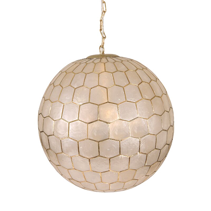 Leonard 1 - Light Unique / Statement Globe Pendant with Capiz Accents
