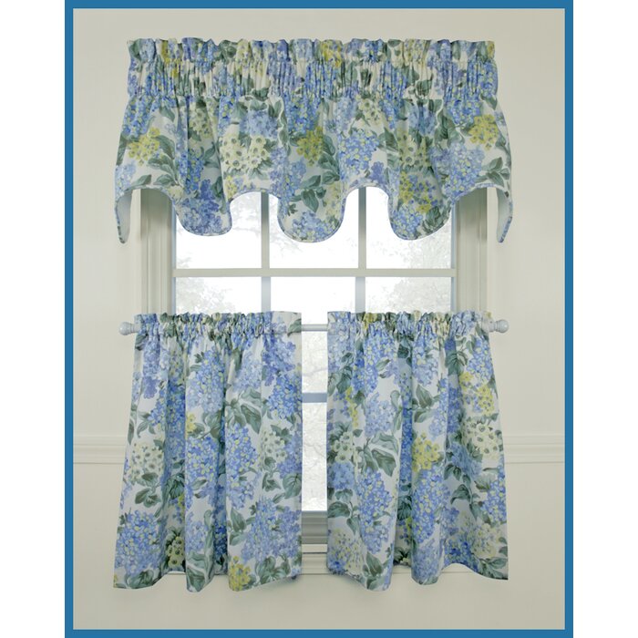 Levant Blue Hydrangea 2 Piece Window Valance & Cafe Curtain (ND815)