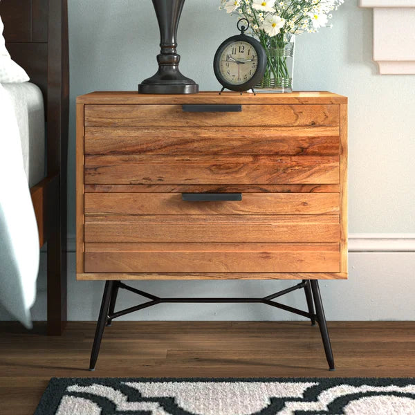 Liddell 23.5'' Tall 2 - Drawer Solid Wood Nightstand in Brown/Black