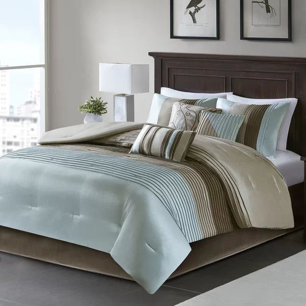 Queen Comforter + 6 Additional Pieces Blue Liesel Microfiber 7 Piece Comforter Set