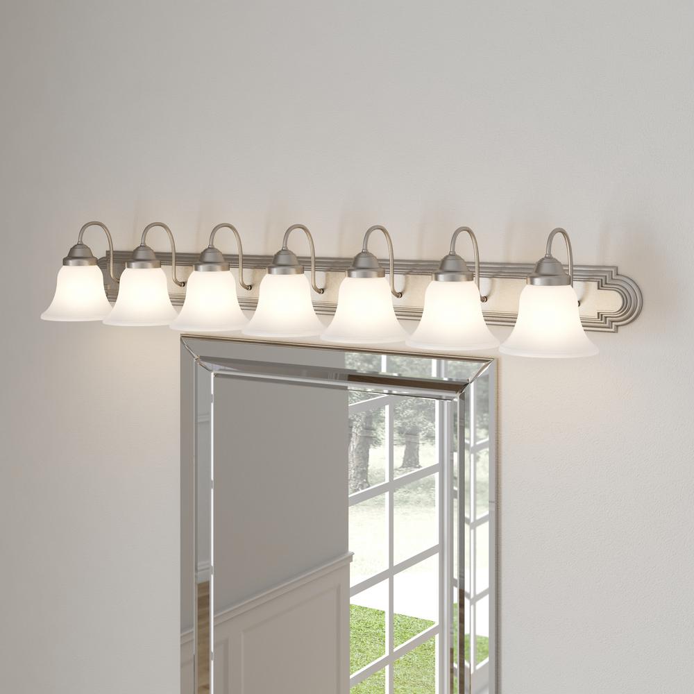 7-Light Brushed Nickel Vanity Light with Frosted White Glass, #6378