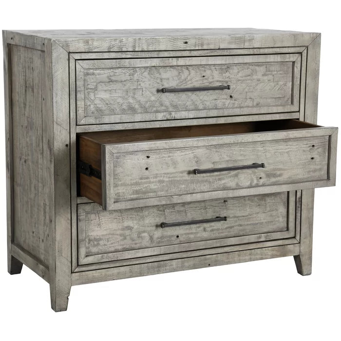 Lilly 32'' Tall 3 - Drawer Solid Wood Bachelor's Chest in Corsican Grey