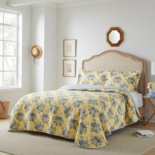Load image into Gallery viewer, King Quilt + 2 King Shams Linley Blue 100% Cotton Reversible Quilt Set

