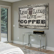 Load image into Gallery viewer, 18&quot; H x 27&quot; W x 1.5&quot; D Live, Laugh, Love Coffee - Textual Art on Canvas
