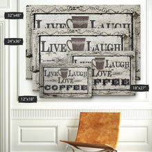 Load image into Gallery viewer, 18&quot; H x 27&quot; W x 1.5&quot; D Live, Laugh, Love Coffee - Textual Art on Canvas
