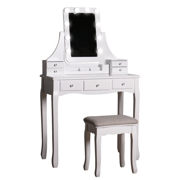Lizete White Vanity Set with Stool and Mirror (SB1220)