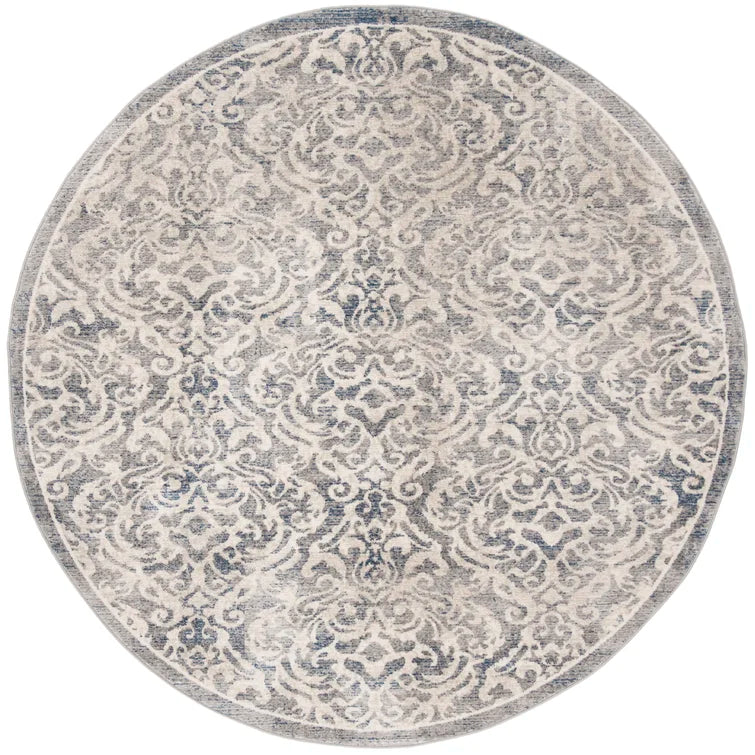 Llana Ikat Area Rug in Light Gray/Blue, Round 5'