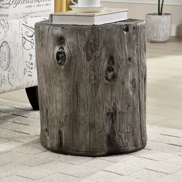 Weathered Gray Log Arbor 17'' Tall Tree Stump End Table