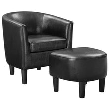 Load image into Gallery viewer, Lucea Barrel Chair and Ottoman in Black Faux Leather #9784
