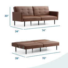 Load image into Gallery viewer, Lucid Comfort 74&#39;&#39; Vegan Leather Square Arm Sleeper
