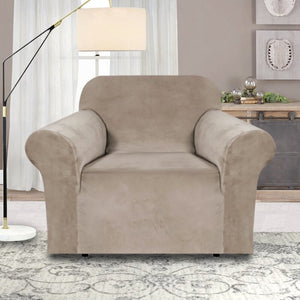 Luxurious Velvet Plush Stretch Box Cushion Armchair Slipcover 6935RR/GL
