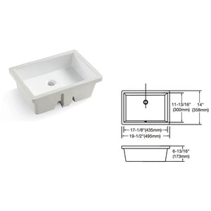 19.5 Inch Rectangle Undermount Bathroom Sink , Ceramic Lavatory Vanity Sink ,Under Counter Vessel Sink ,White