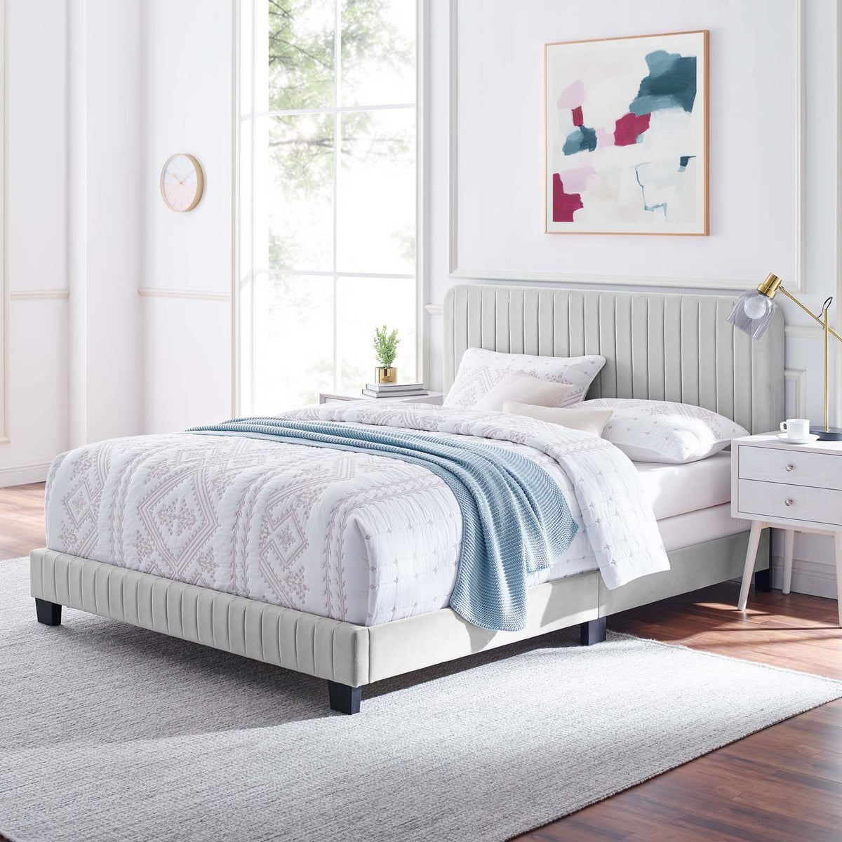 Light Gray Channel Tufted Performance Velvet King Bed