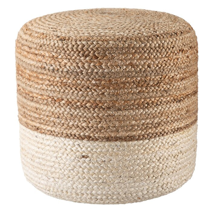 Macek 18'' Round Pouf Ottoman White Jute (175MM)