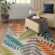 Load image into Gallery viewer, Maddock Floral Indoor / Outdoor Area Rug in Blue/Green/Orange, Rectangle 2&#39; 3&quot; x 3&#39;
