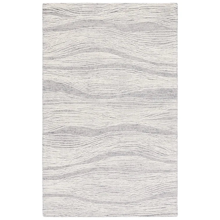 Madisyn Abstract Handmade Tufted Wool Area Rug in Gray/Ivory, Rectangle 5' x 8'