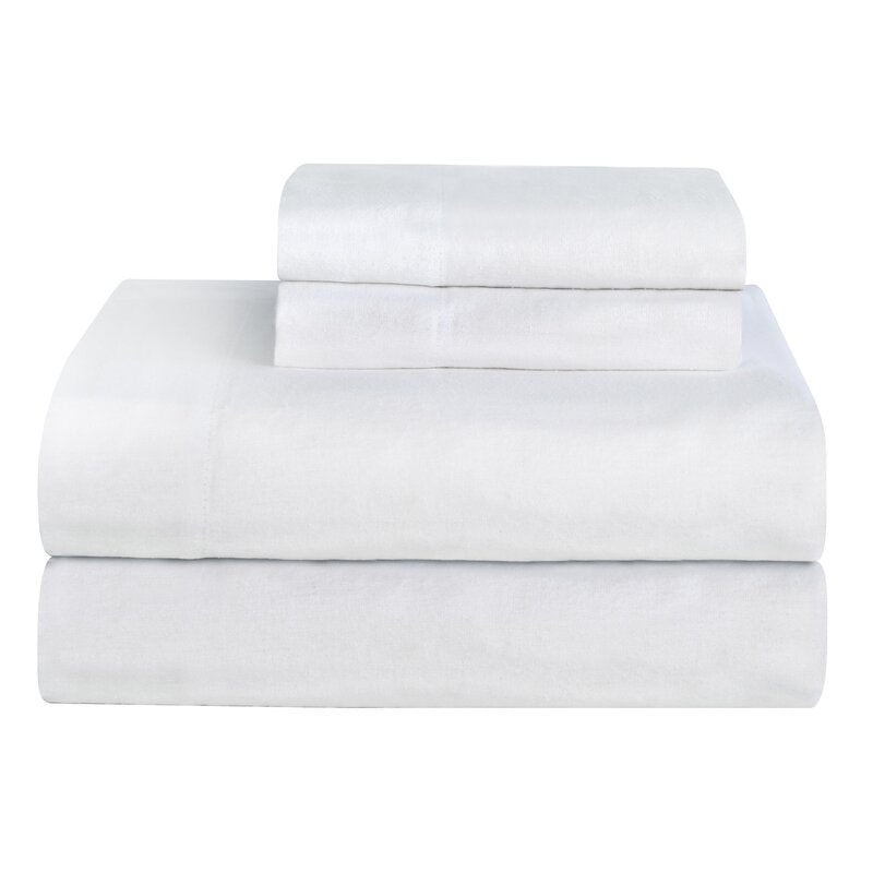 Twin Extra Long White Maggie 100% Cotton Flannel Sheet Set