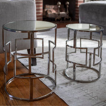 Load image into Gallery viewer, Magness Stainless Steel Mirrored 2 Piece Nesting Tables #1303HW
