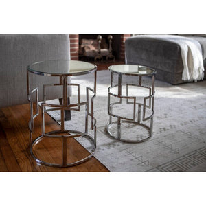 Magness Stainless Steel Mirrored 2 Piece Nesting Tables #1303HW