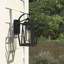 Load image into Gallery viewer, Malia Black Outdoor Wall Lantern 12.25&quot;H x 7&quot;W x 8.35&quot;D
