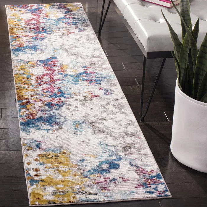 Malta Abstract Area Rug in Cream/Dark Teal, Runner 2' x 8'