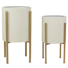 Load image into Gallery viewer, Beige Manhasset 2-Piece Metal Pot Planter Set  *AS IS #890HW
