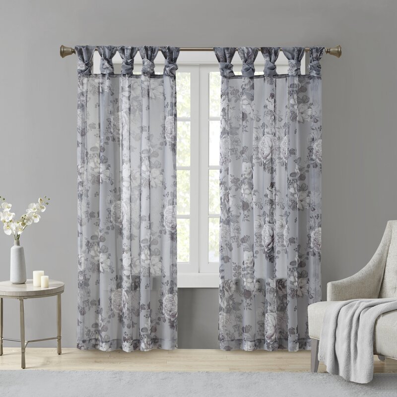 Marcus Floral Sheer Tab Top Single Curtain Panel 50