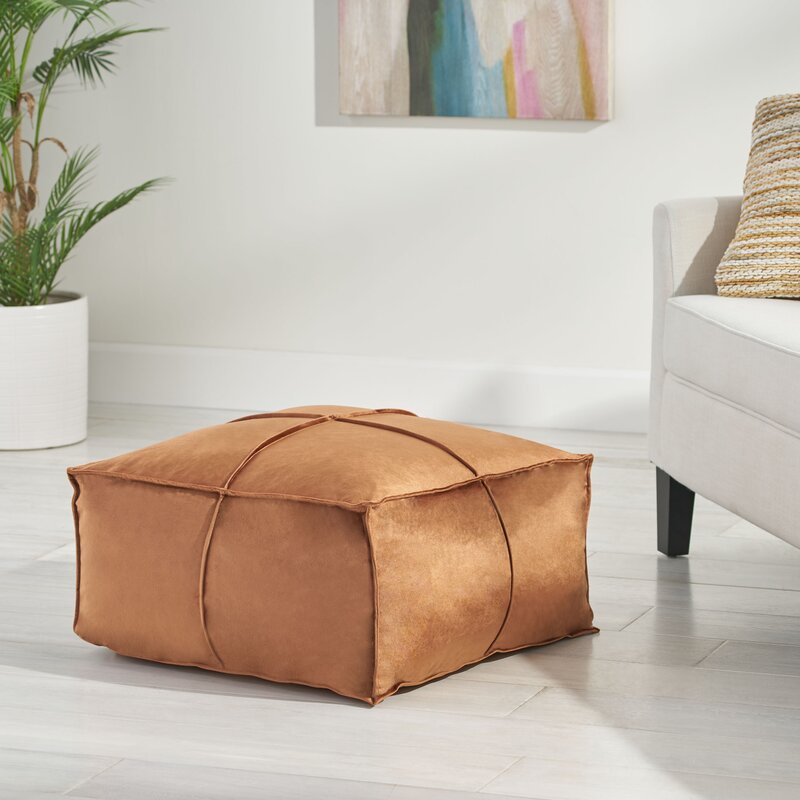 Mariya 24'' Wide Velvet Square Pouf Ottoman