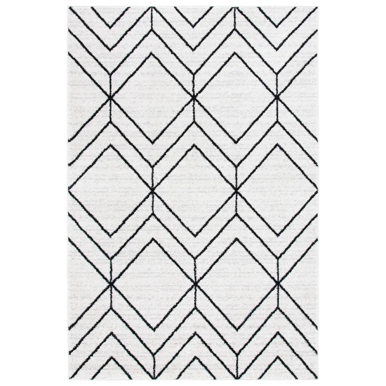 Marrufo Geometric Area Rug in Ivory/Black, Rectangle 8' x 10'