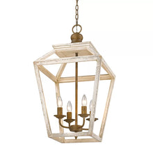 Load image into Gallery viewer, Burnished Chestnut Massillon 4 - Light Lantern Geometric Chandelier with Wood Accents
