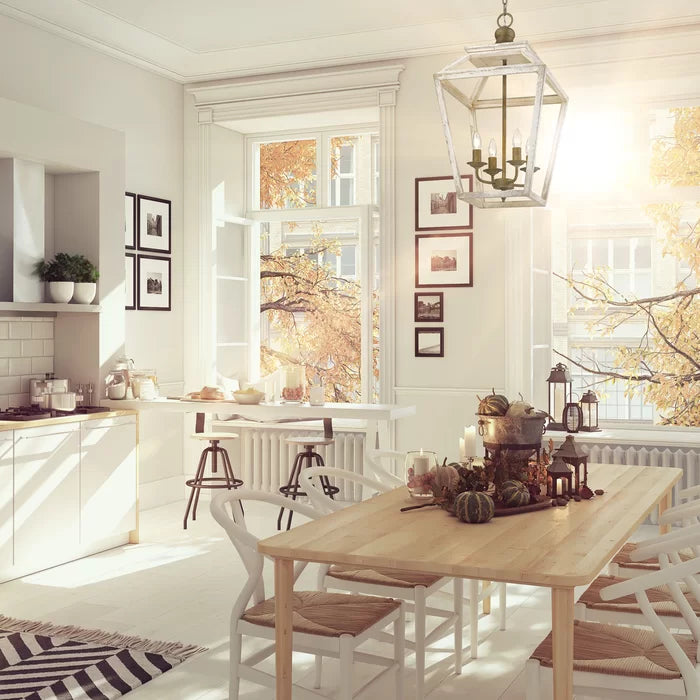 Burnished Chestnut Massillon 4 - Light Lantern Geometric Chandelier with Wood Accents