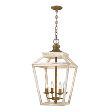 Load image into Gallery viewer, Burnished Chestnut Massillon 4 - Light Lantern Geometric Chandelier with Wood Accents
