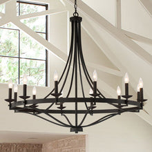 Load image into Gallery viewer, Black Mattheo 12 - Light Candle Style Wagon Wheel Chandelier

