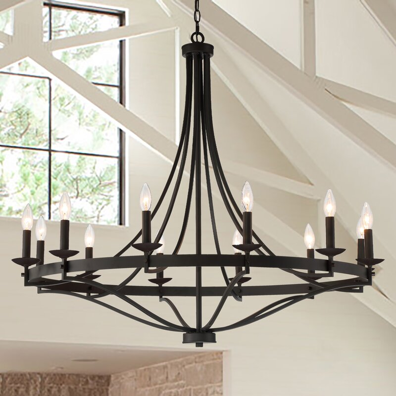 Black Mattheo 12 - Light Candle Style Wagon Wheel Chandelier