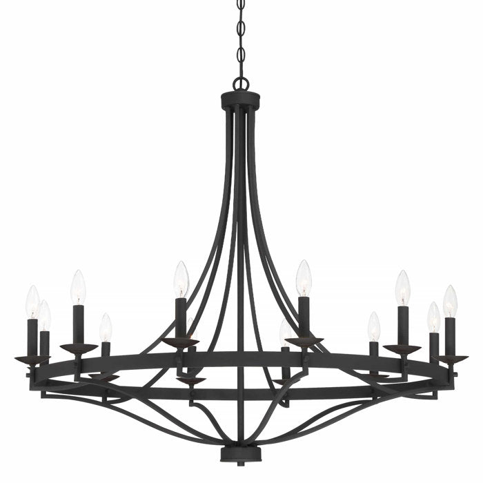 Aged Zinc Mattheo 12 - Light Dimmable Wagon Wheel Chandelier