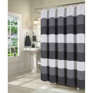 Black Mauldin Waffle Weave Fabric Single Shower Curtain #9712