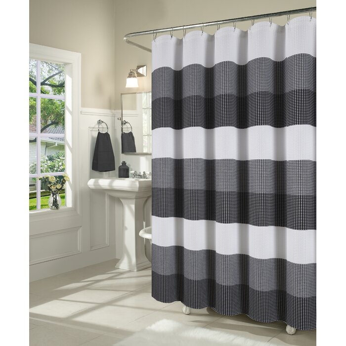 Black Mauldin Waffle Weave Fabric Single Shower Curtain #9712