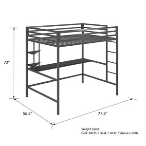 Maxwell Metal Loft Bed with Built-in-Desk by Novogratz full